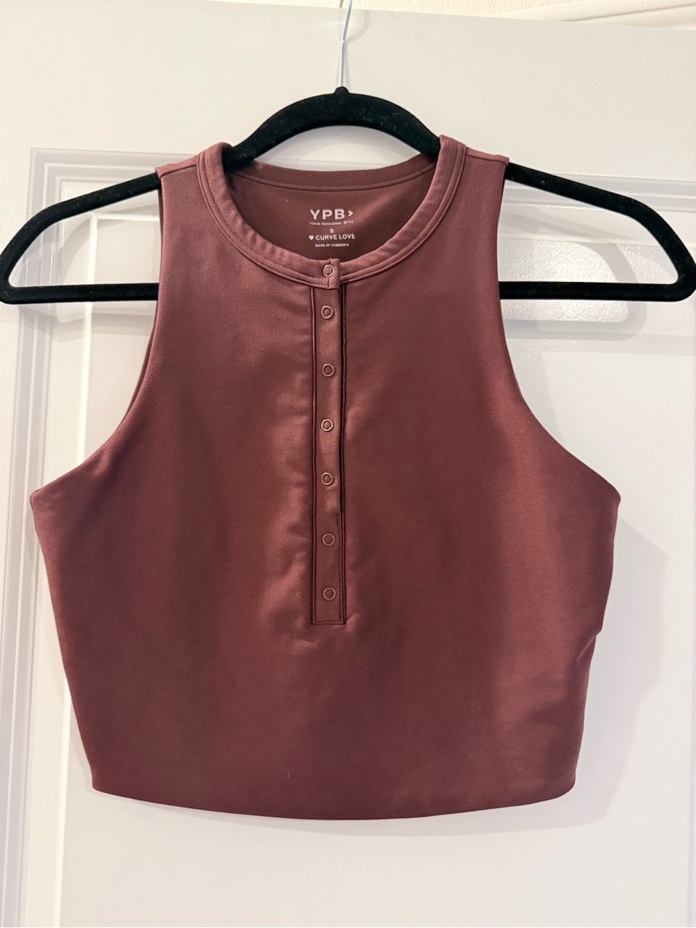 Abercrombie & Fitch Wine Scoop-Neck Cropped Tank with Snap Placket